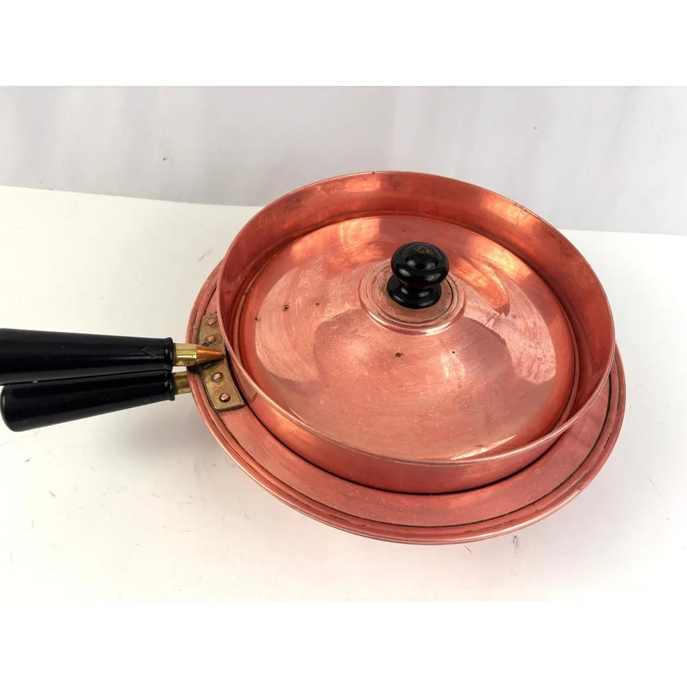 Vintage Nordic Ware Copper Double Boiler Set Tin Lined Pots Lid Bakelite Handles